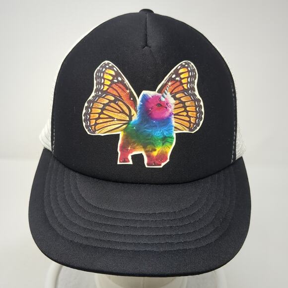 Butterfly Unicorn Snapback Trucker Hat Black One Size Adjustable Polyester Cobra - Picture 2 of 10